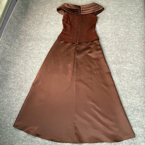 Patra Dress Womens 6 Brown Glitter Formal Gown Prom Satin Rhinestone Long - Picture 10 of 16